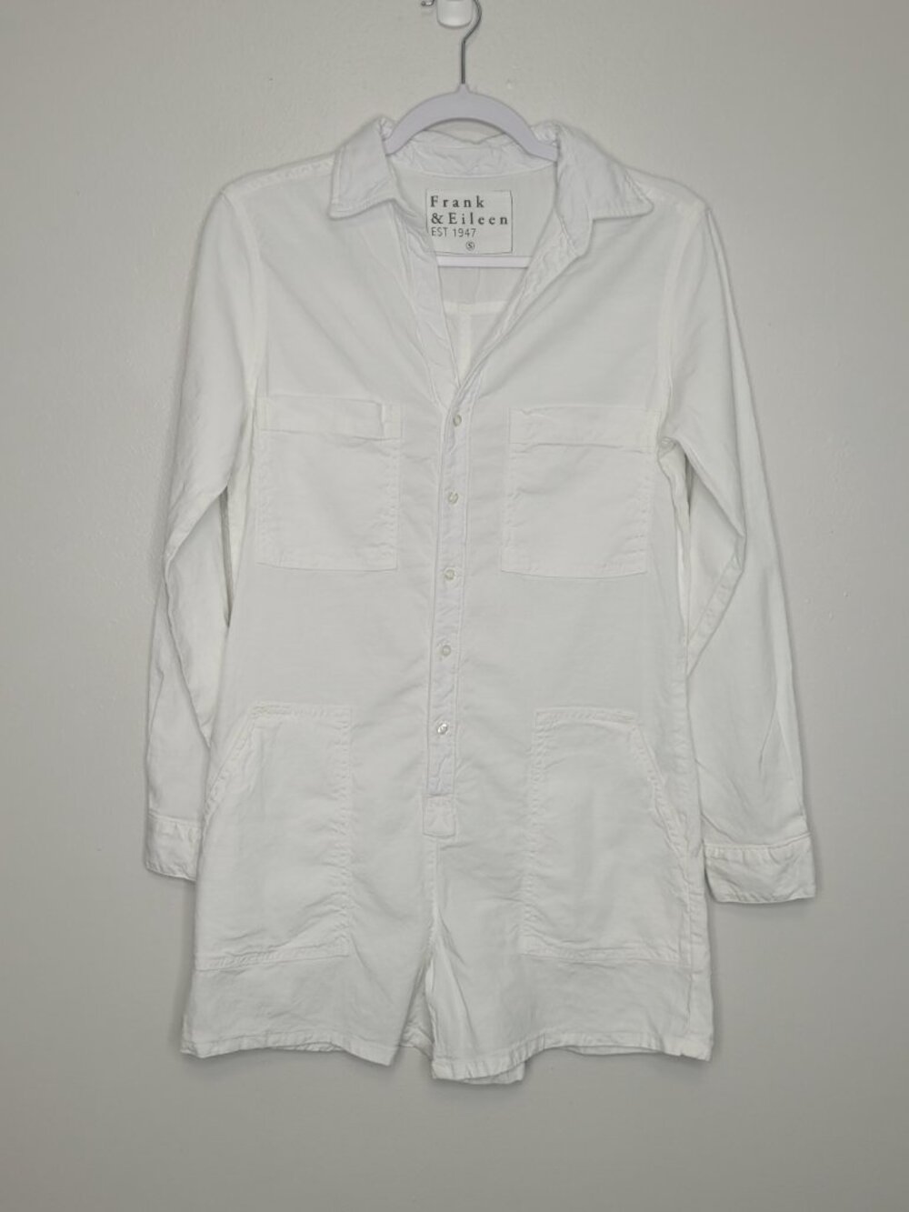 Frank & Eileen Ireland cotton flax Romper White Long Sleeve Utility size small - Picture 2 of 7
